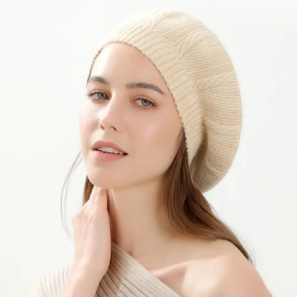 

Good-looking French Beret Faux Rabbit Fur Washable Beret Hat Windproof Winter Female French Beanie Cap