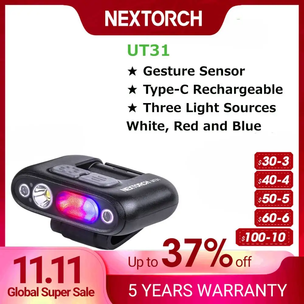 

NEXTORCH Headlamp 220 Lumens 3 Light Sources LED Flashlight Rechargeable Emergency Warning Light for Outdoor Duty