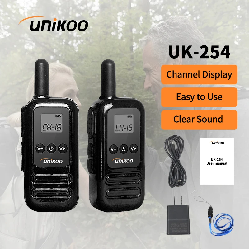 UNIKOO UK254 2 шт. мини-портативная двусторонняя радиостанция с ЖК-дисплеем PMR FRS
