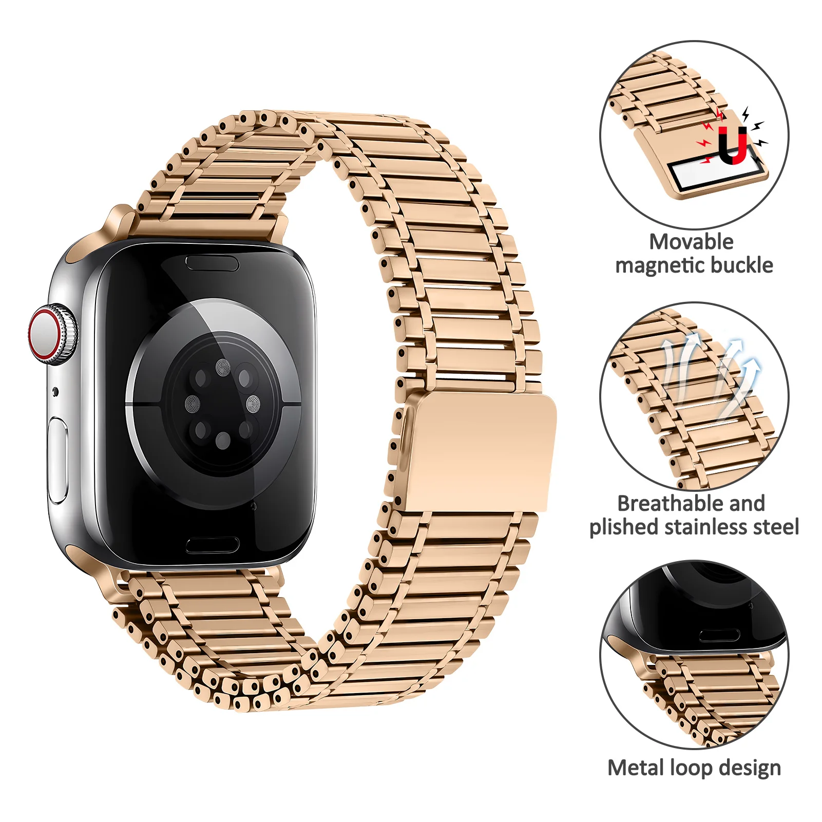 Magnetic Link strap For Apple watch ultra band 49mm 44mm 45mm 42mm 41 40 38 Metal stainless steel Bracelet iWatch Serie SE 3 7 8