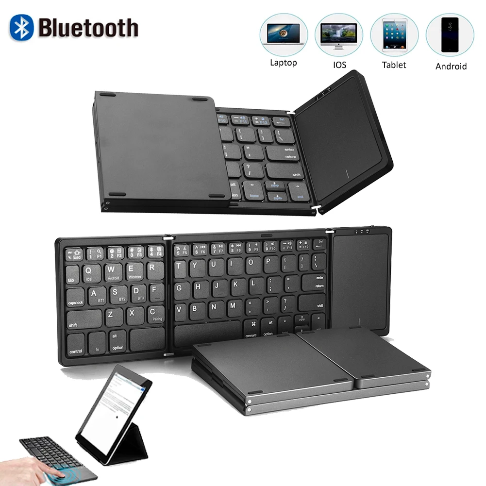 

Складная Bluetooth-клавиатура для IOS, Android, Windows, ПК, геймеров, 64/78 клавиш, английская Беспроводная клавиатура для iPad, планшета, сенсорная панель