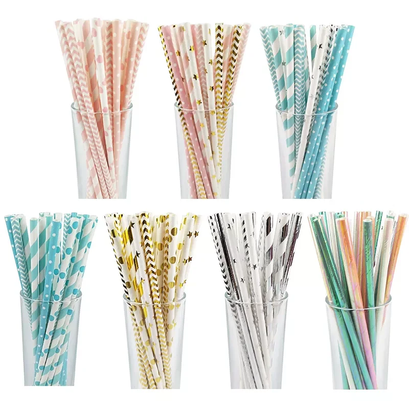 

25pcs Disposable Paper Straws Creative Mixed Drinking Straw Birthday Party Decorations Kids Baby Shower Wedding Party Supplies