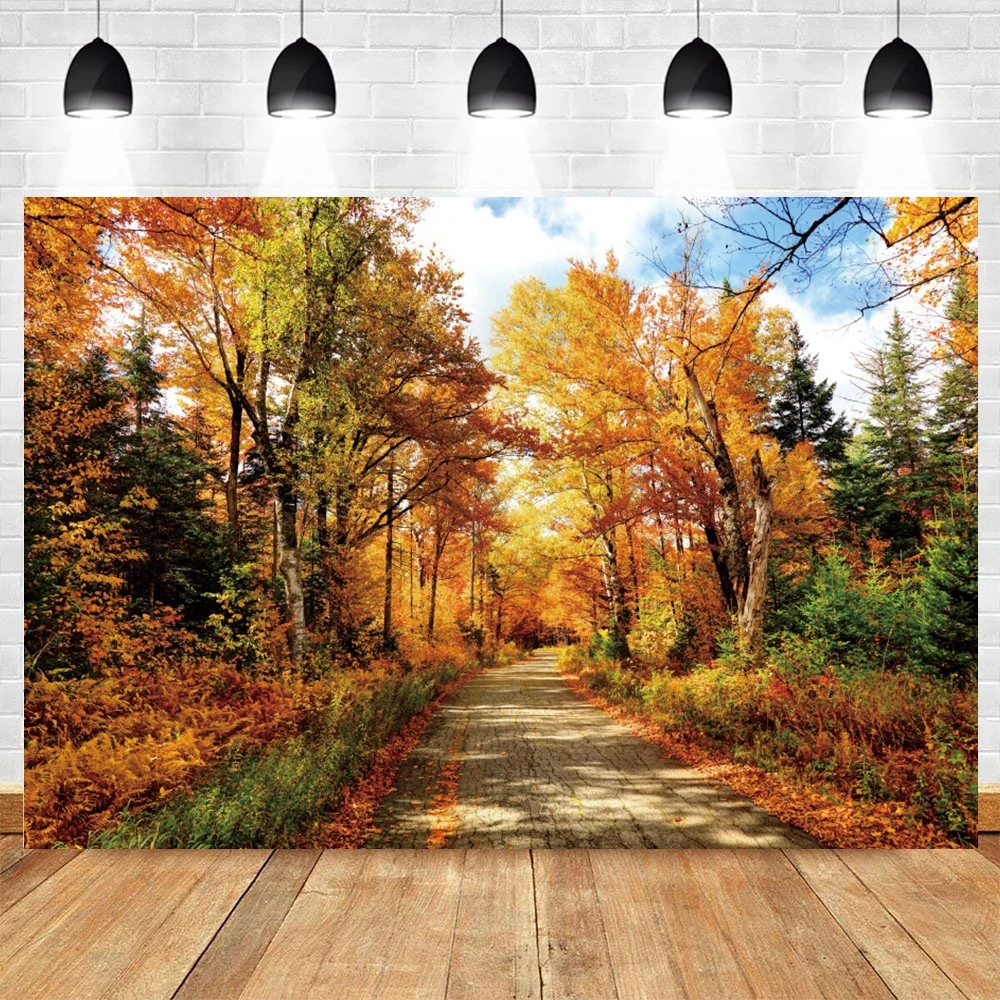 Фон для студийной фотосъемки с изображением осенних лесных деревьев и кленовых