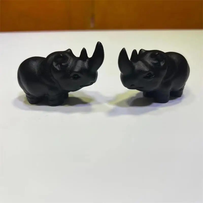 

6 см натуральный черный обсидиан, Рино, ручная резьба, камень, кристалл, мощная фотография, подарок, украшение для офиса, 1 шт.