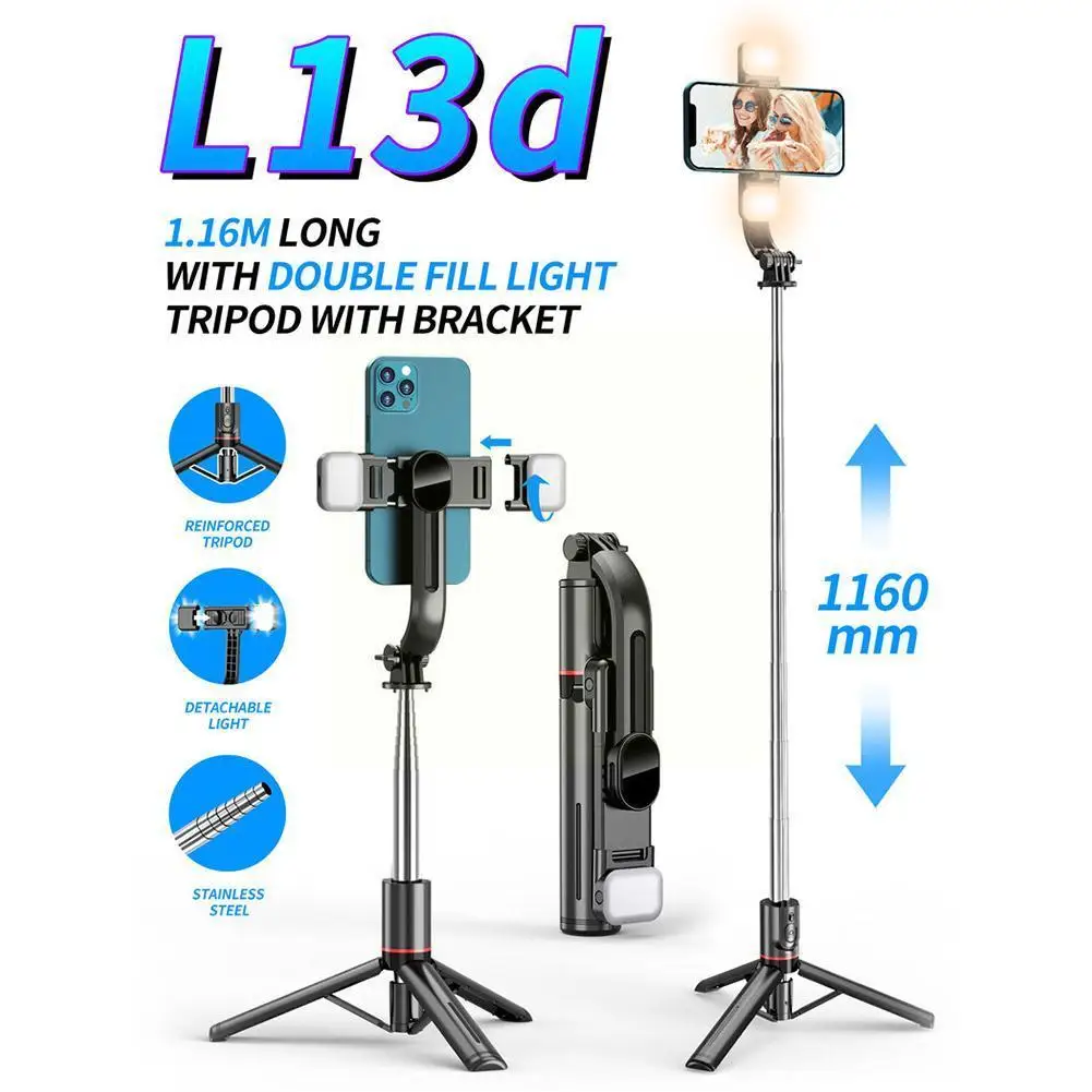 

L13D Wireless Bluetooth Selfie Stick Tripod With Fill Light Foldable 360° Rotating Phone Holder for Shooting Live Broadcast U8F5