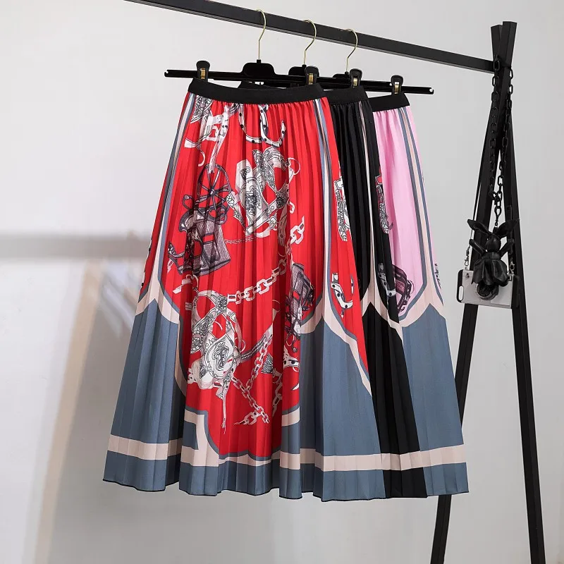 

Модная новая женская одежда с цифровым принтом, подходящая ко всему плиссированная юбка с эластичным поясом, юбка средней длины