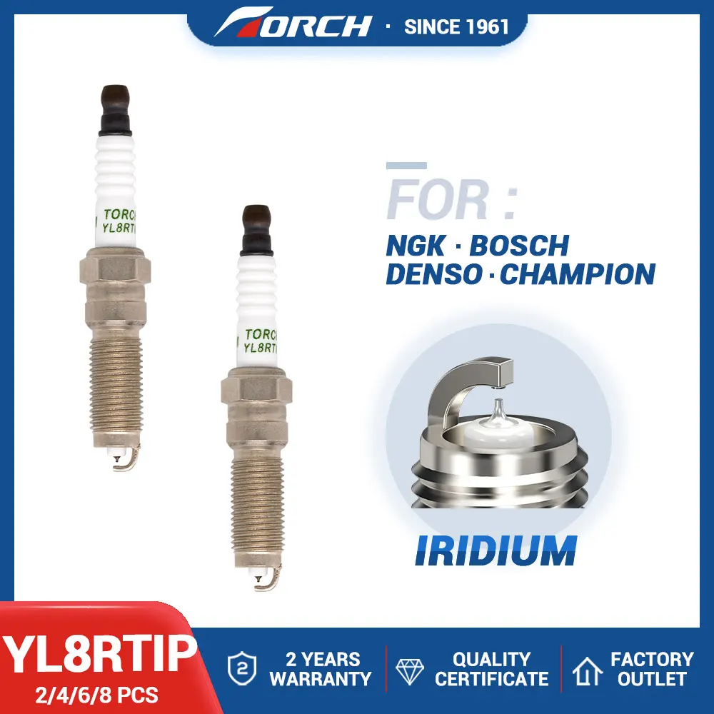 

2-8PCS Iridium Spark Plug Torch YL8RTIP Replace for ILZNAR8A7G FORD 2207424 H6BG12405AA 1770305 CM5G12405CE 1802090 DS7G12405BA