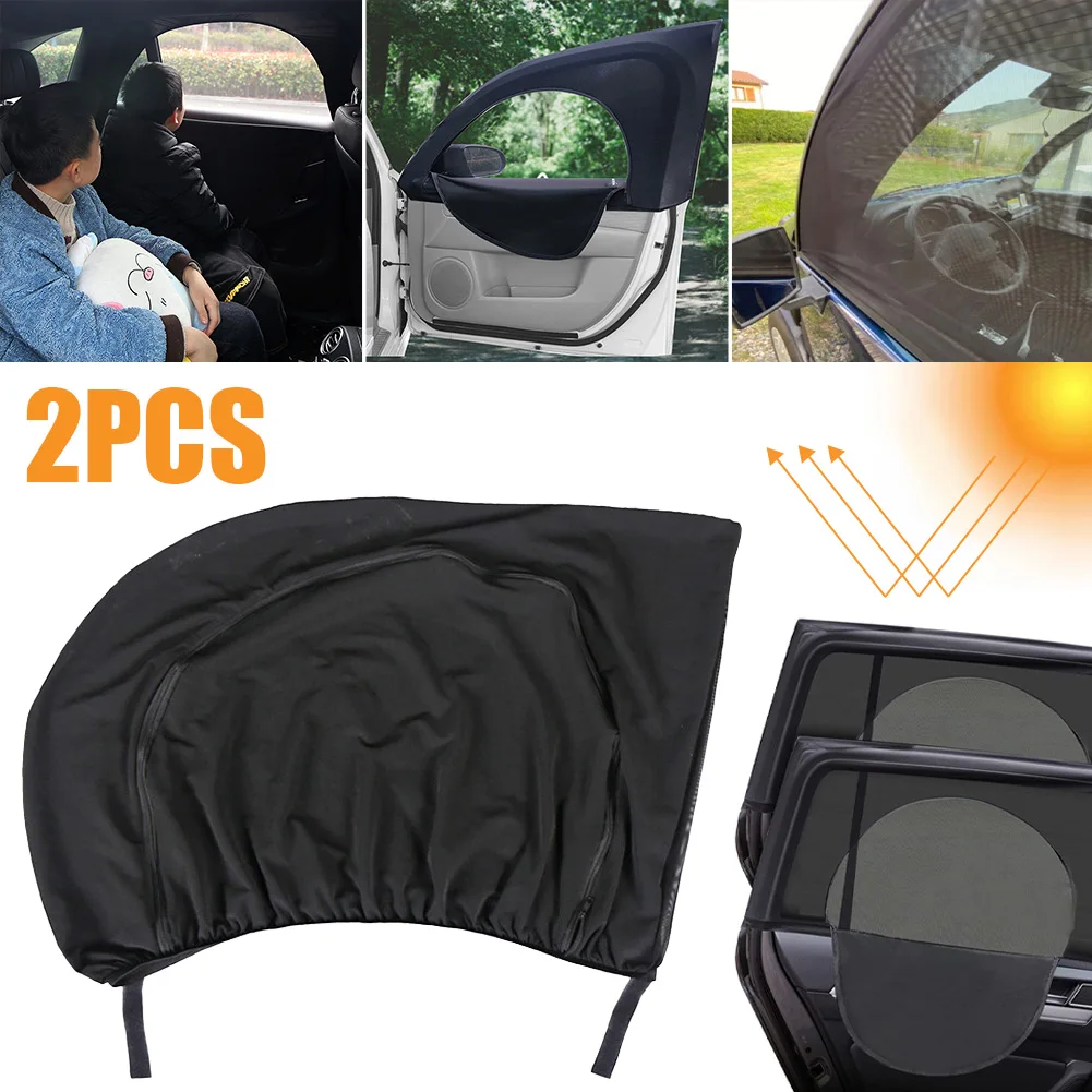 

2pcs Car Sun Shade Double Layer Zippered Flexible Mesh UV Protection Front Rear Window Shade Cover Side Wndow Sunshade