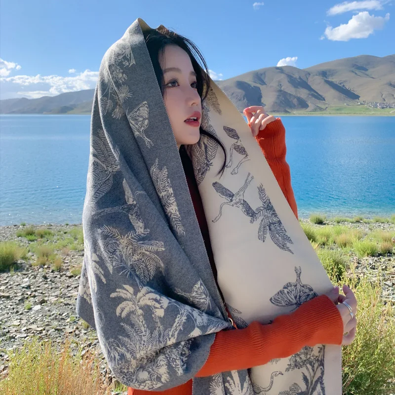 

2022 роскошный брендовый шарф для женщин ретро шаль с принтом зимние теплые пашмины с растительным узором плотные одеяла бандана 190*65 см