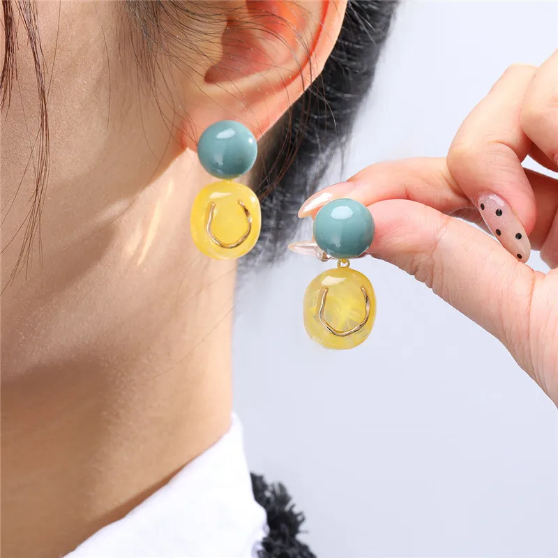 Корейские модные женские висячие серьги с желтыми кристаллами серьги-подвески