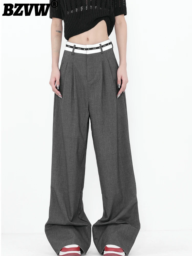 

BZVW Fashion Contrast Color Waist Designe Loose Blazers Pant Women's Casual Wide Leg Suit Pants Female 2023 New Trend 25X0280