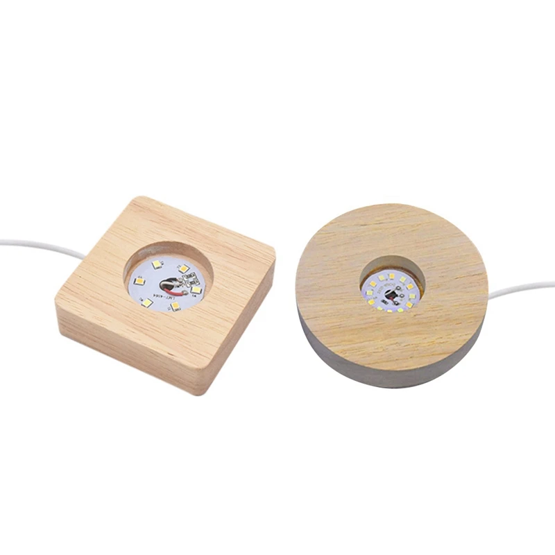 

Светодиодная подставка для дисплея, 2 шт., USB светильник льник с дистанционным управлением, деревянные рандомные украшения (круглая + квадрат...