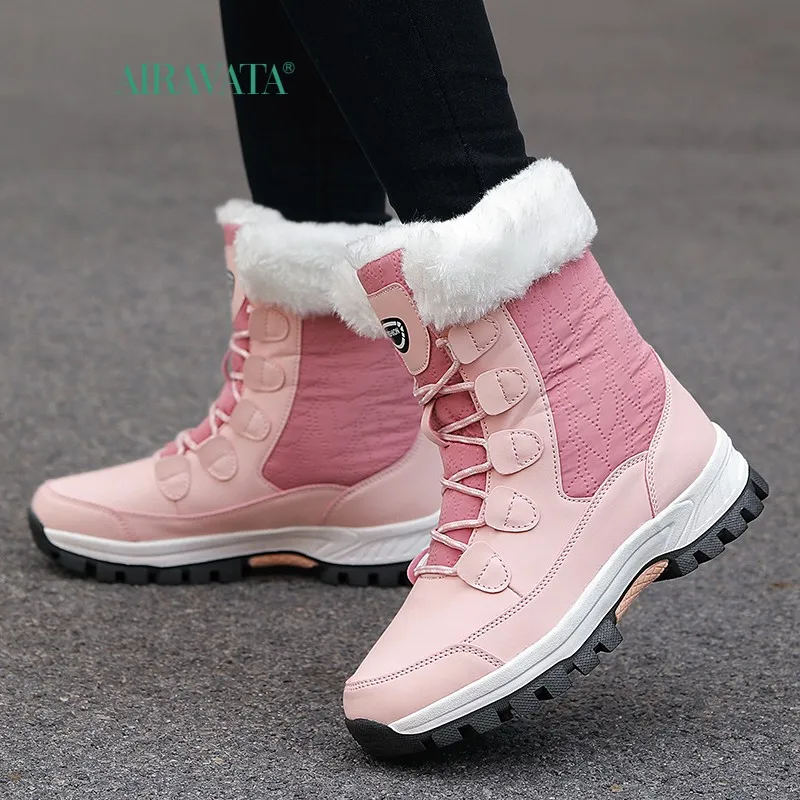 Sneaker Women Winter Boots Keep Warm Mid-Calf Snow Shoes Women Lace-up Comfortable Ladies Sneakers Zapatos Deportivos