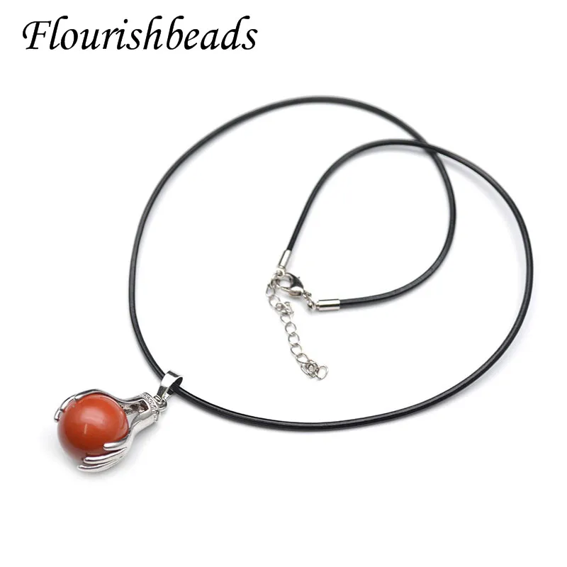 

Natural Stone Red Jasper Agate Hands Hold Ball Shape Pendant Necklace for Women Men Reiki Healing Jewelry Gift