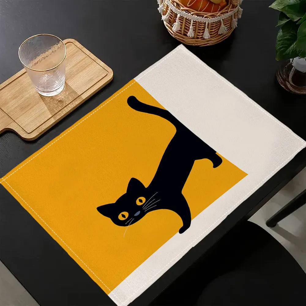 

Льняная подставка для столовых приборов с котом