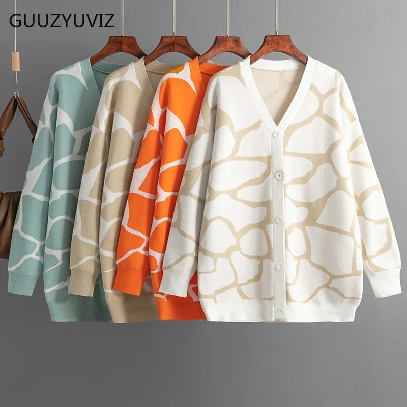 

GUUZYUVIZ Женский жаккардовый кардиган с V-образным вырезом и длинным рукавом