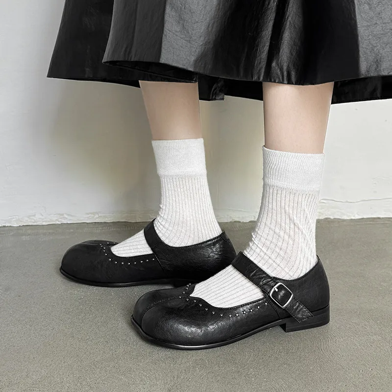 Туфли-лодочки MKKHOU женские с заклепками натуральная кожа низкий каблук Туфли Мэри