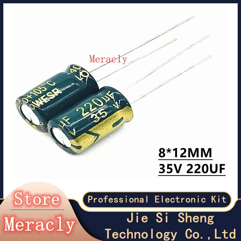 

10-200 шт., Алюминиевые Электролитические Конденсаторы 35 в, 220 мкФ, 20%, высокая частота и низкое сопротивление, хорошее качество
