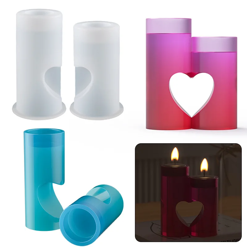 

New Love Candlestick Shape Cylindrical Silica Mold Soft Flexible DIY Two Pairs Together Epoxy Resin Jewelry Tools