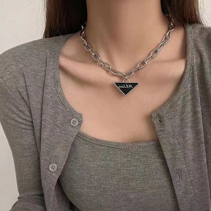 

2022 temperament fashion geometric triangle earring necklace bracelet simple black necklace women earring jewelry