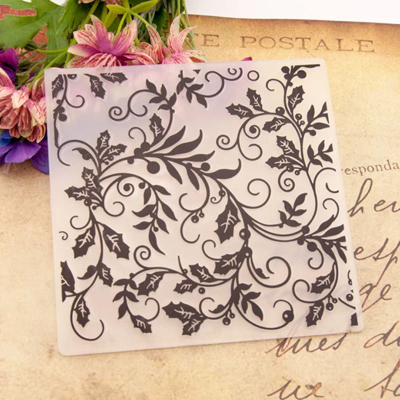 

15*15cm Vine Flower Plastic Bump Embossing Template DIY Scrapbooking Journal Fondant Indentation Cake Album Card Make Stencils