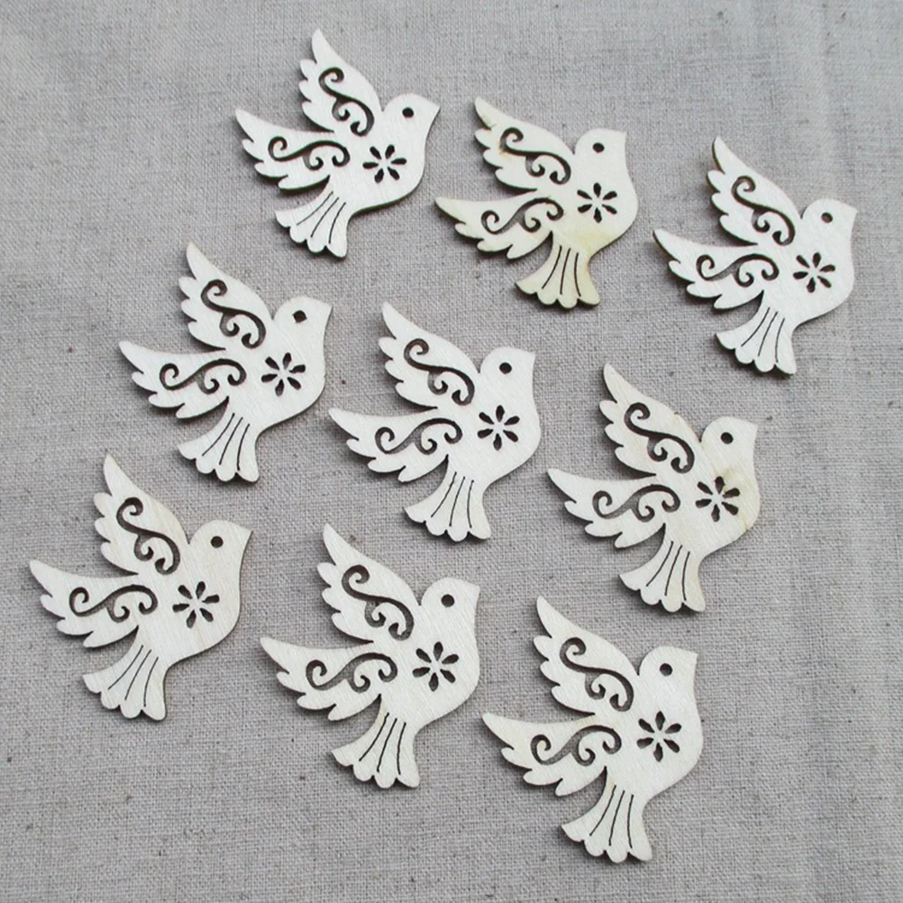 

20pcs Wooden Pigeon Slices Painting Wood Craft Love Birds Embellishments Wooden Ornaments Bulk Pigeon Wood Pieces