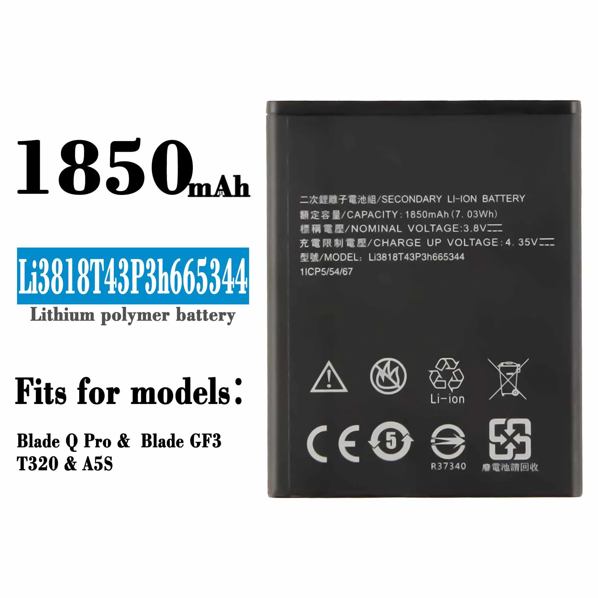 

Оригинальная Высококачественная сменная батарея Li3818T43P3h665344 для ZTE Blade Q Pro GF3 T320 Mobile A5S Phone, литиевая аккумуляторная батарея