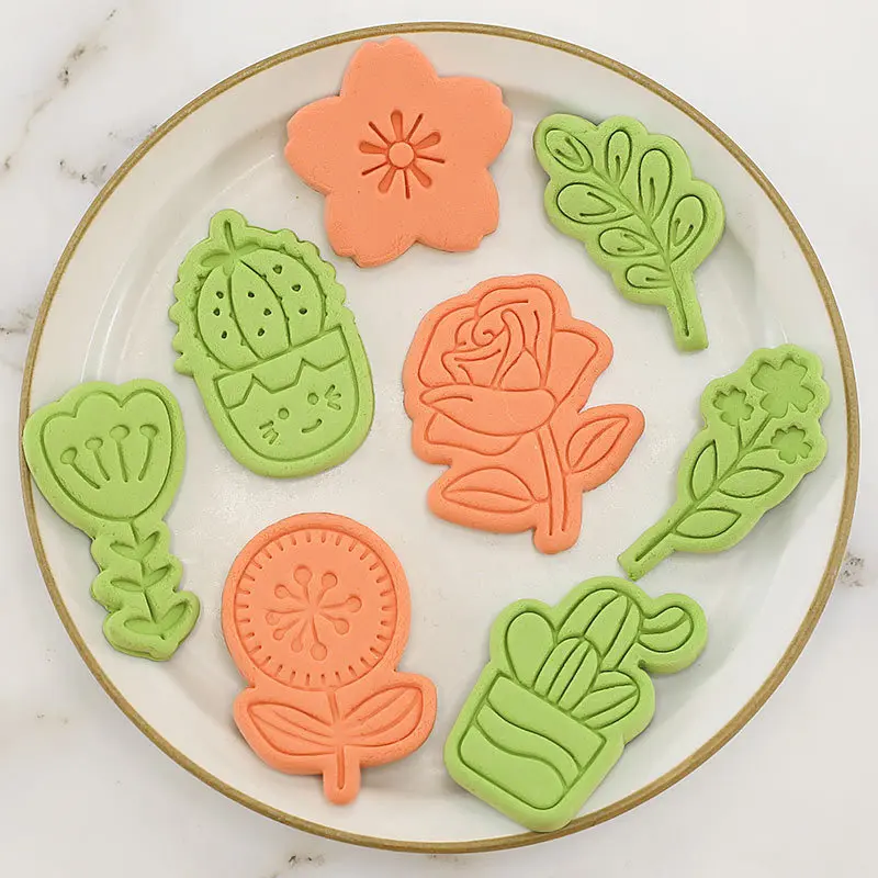

Flower Plant Cookie Mold DIY Cute 3D Pressing Cookie Mold Fondant Cake Decoration Plastic Mold Home Baking Tools Accessories