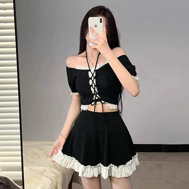 

Модное кружевное женское бикини с коротким рукавом, черный купальник для дайвинга, лето 2023, пляжный купальник, Раздельный комплект из двух предметов, популярный весенний купальник