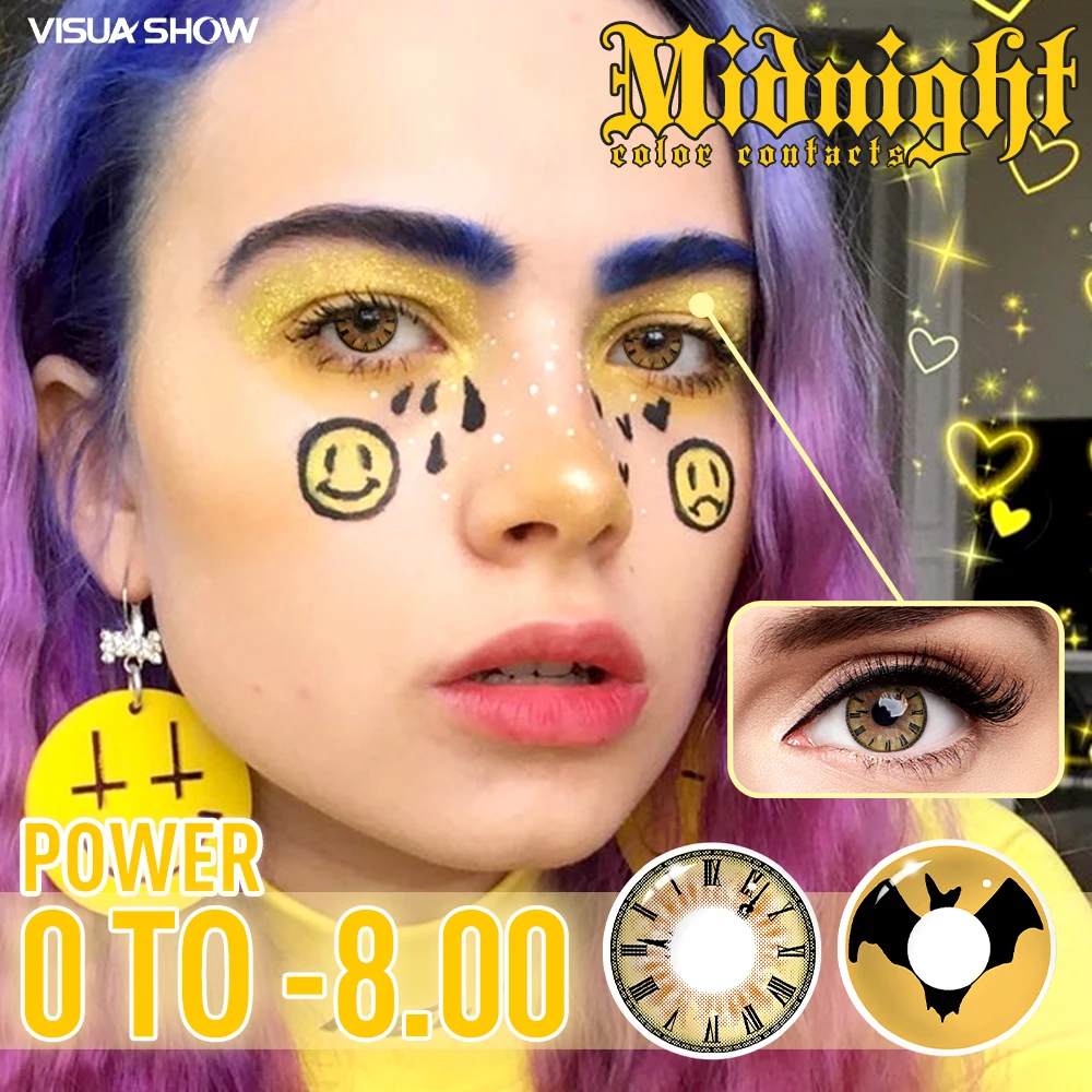 

Red flame Colored Eye Contact Lenses With Diopters Crazy Cosplay Anime Accessories Enchanted Black Roman clock Bat Eye Color Len