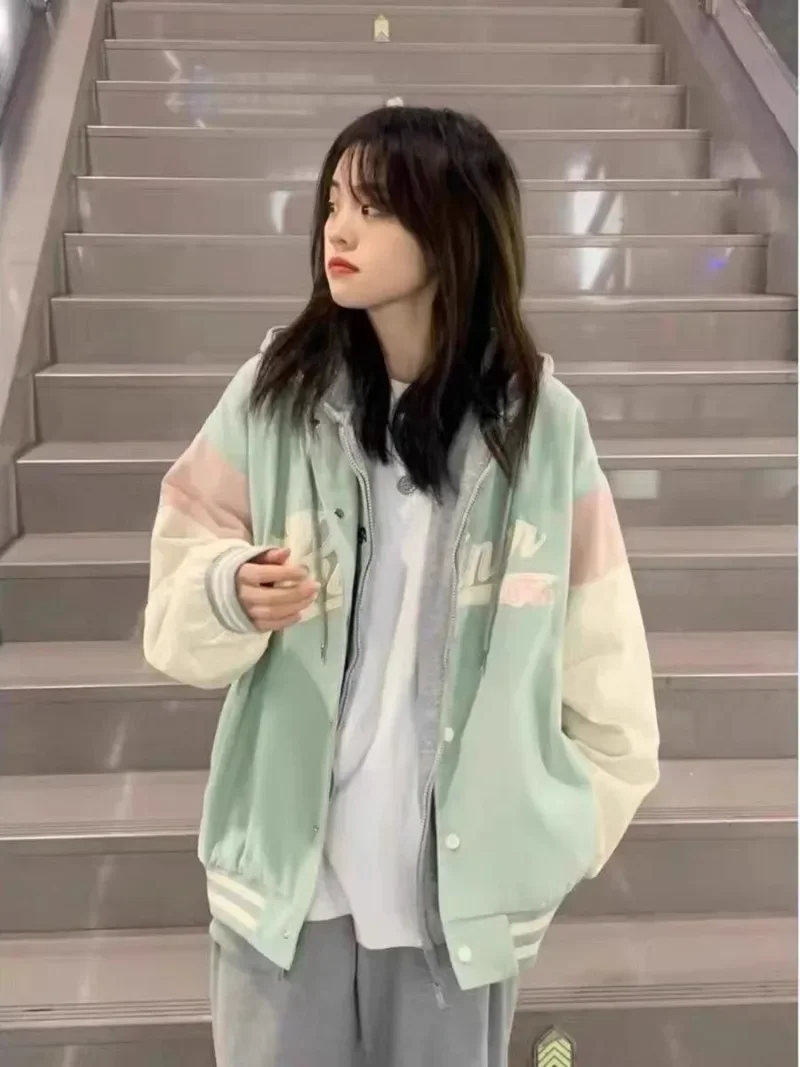 Американская зеленая верхняя одежда-бомбер в стиле пэчворк женские куртки