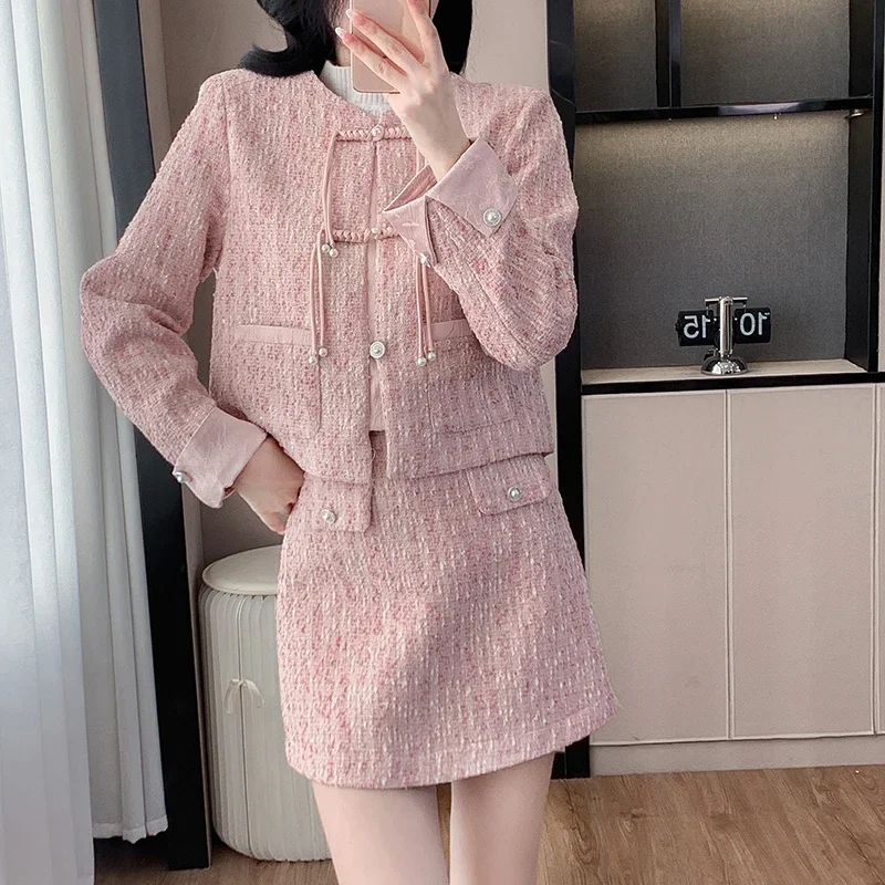 Real Shot 2024 осень-зима новый розовый нео-китайский стиль традиционная лягушка на