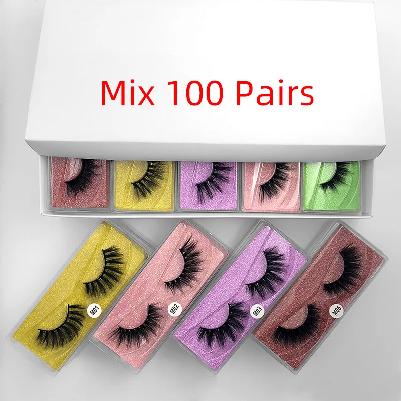 Wholesale Eyelashes 100 Pairs Faux 3D Mink Lashes Natural False Eyelashes Makeup Cilios Thick Mink Eyelashes