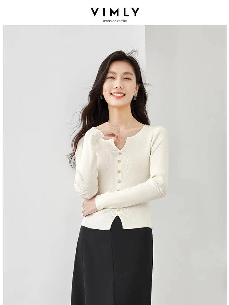 Элегантный пуловер Vimly с V-образным вырезом Короткие вязаные свитера для женщин
