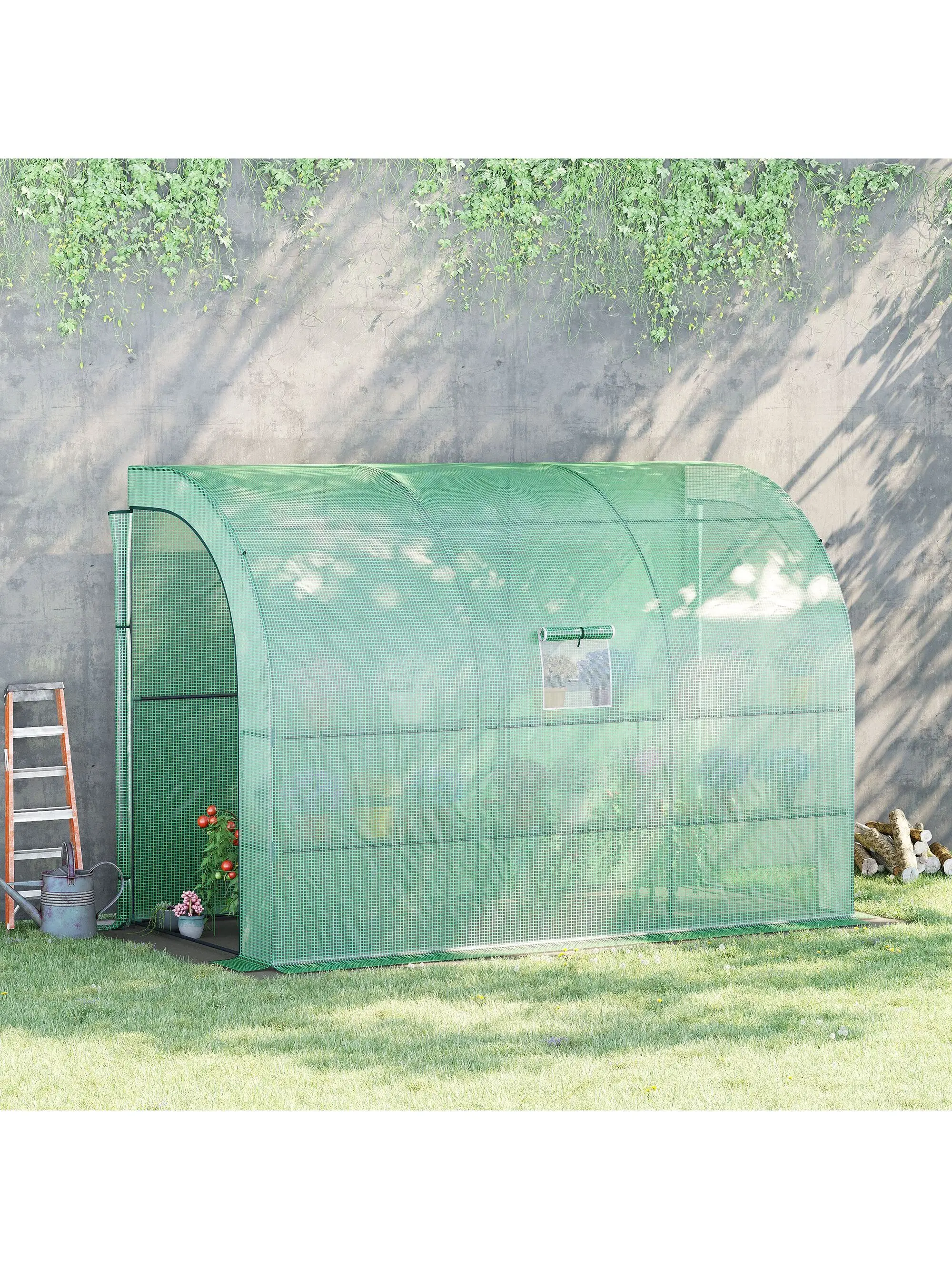 

10' x 5' x 7' Outdoor Walk-In Greenhouse, Plant Nursery with Zippered Doors, PE Cover and 3 Wire Shelves