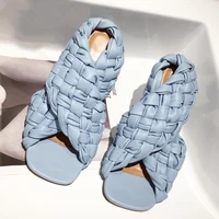 new summer design weave round toe heels high quality slippers gladiator beach womens sandals slides shoes plus size 42