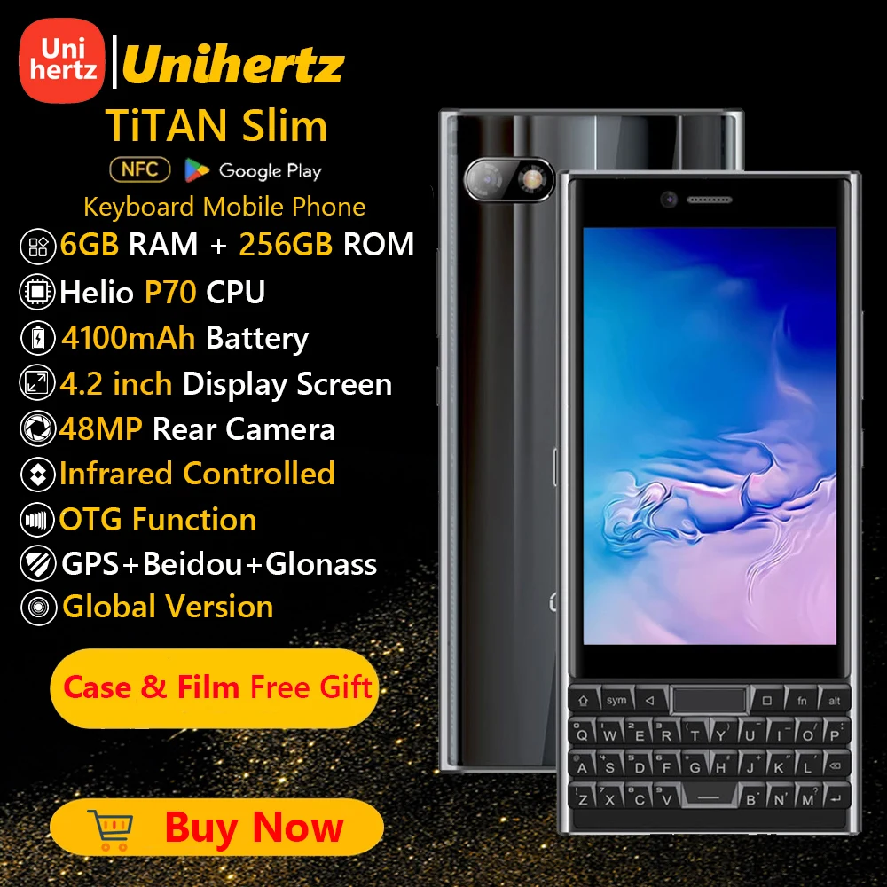 Unihertz TITAN SLIM Smartphone 6GB 256GB Android English Russian Qwerty Keyboard Octa Core Cellphone 4100mAh Mobile Phone