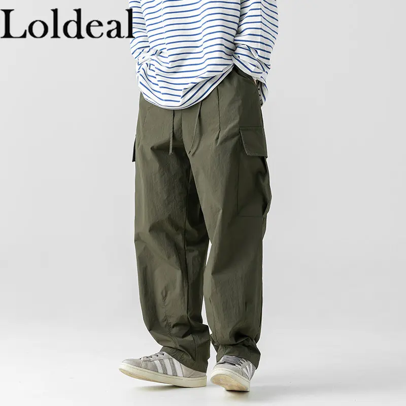 

Multi-Pocket Cargo Pants Men's Casual Solid Colour Straight Baggy Wide-leg Pants