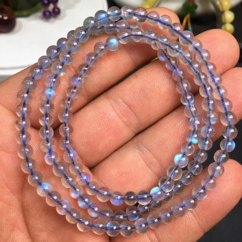 

Send Certificate 4.5mm Moonstone Bracelet Women Healing Jewelry Natural Moon Stone 108 Bead Mala Elastic Beaded Bracelets Bangle