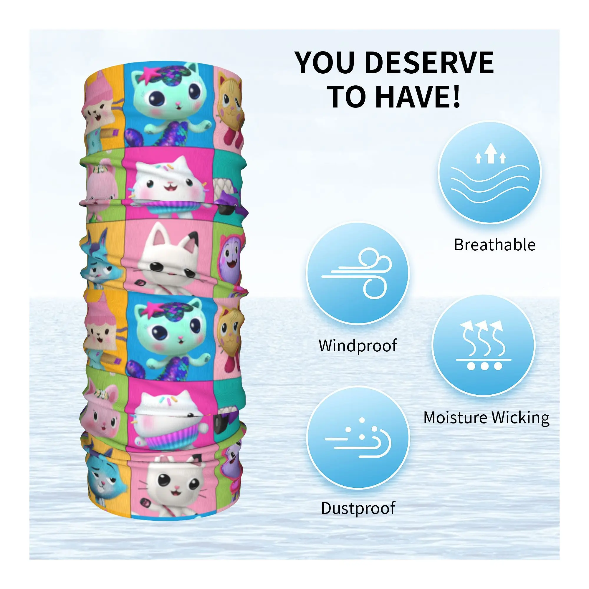 Custom G-Gabbys Dollhouse Characters Bandana Neck Gaiter for Hiking Camping Wrap Scarf Kitty Cat Cartoon Balaclava Warmer