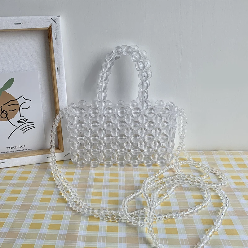 Hand Woven Beaded Bag for Women Fashion Simple Casual Shoulder Messenger Retro Mini Handbag Bolsa Feminina Customized Top-handle