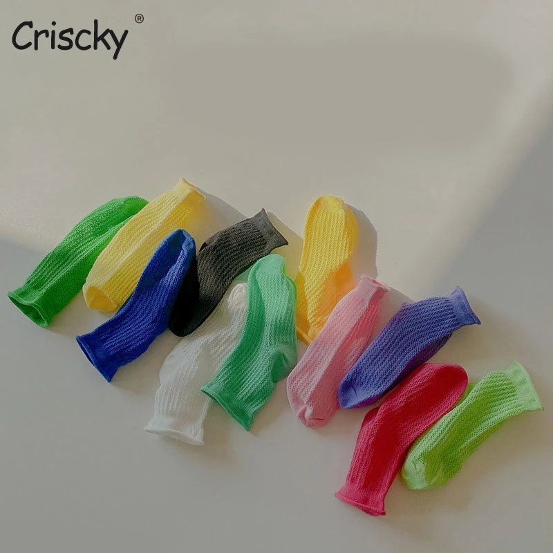 

Criscky Girls 4Pairs/lot 1-12Y Baby Socks Summer Cotton Jacquard Kids Socks Solid Colorful Girls Mesh Cute Children's Socks