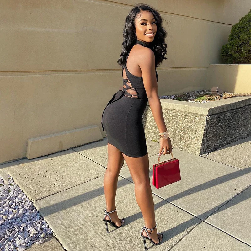 

Hot sale Sexy Black Bodyocn Dress Summer New Club Outfits for Women Backless Bandage Mini Dresses Vestidos Mujer Woman Clo