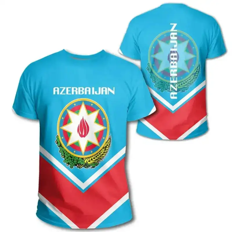 

Azerbaijan Flag Coat of Arms Graphic T-shirt Summer Cool Men's Fashion O-neck T-shirts Boys Oversized Short Sleeve Tops