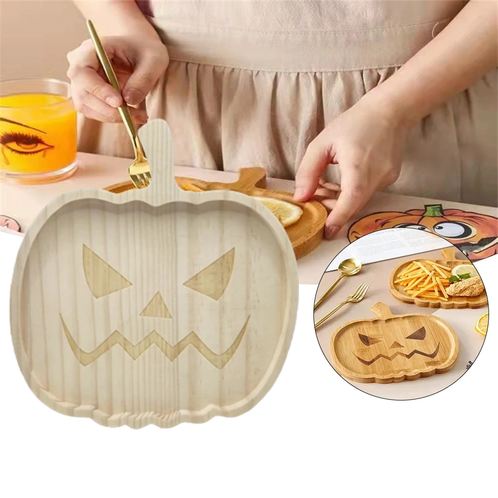 

Wooden Pumpkin/Ghost Serving Plate Wood Cutting Board Fruit Snack Tray Holiday Party Supplies Horror Halloween Decoration