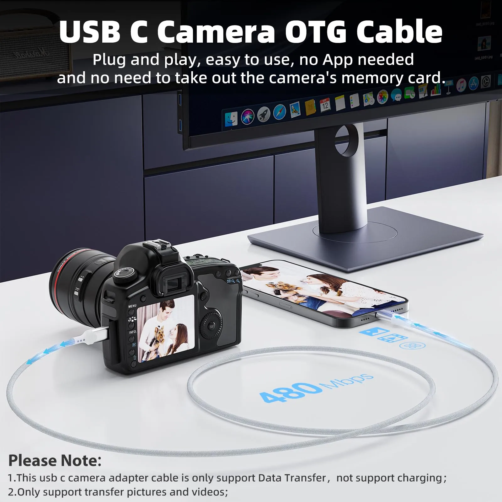 Фото Адаптер Lightning-USB C для камеры OTG, кабель типа C, импортные фотографии, видео для iPhone 14 13 12 Nikon Z6 Z62 Canon R3 R5 Sony A1 A5R №5