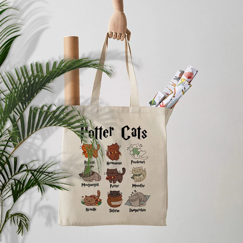 1 шт. Холщовая Сумка-тоут с рисунком кошки