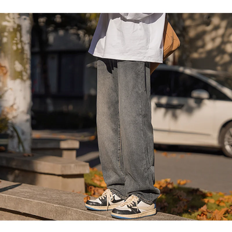 Streetwear Men New Vintage Recreational Straight Cylinder Blue Jeans Loose Temperament Versatile Wide Leg Trousers Autumn Female