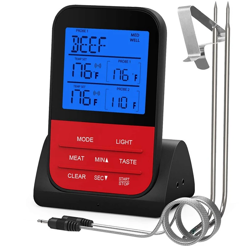 

Wireless Remote Meat Thermometer Instant Read Digital Kitchen Cooking Thermometer With Large LCD Dual Probe Food Thermometer For