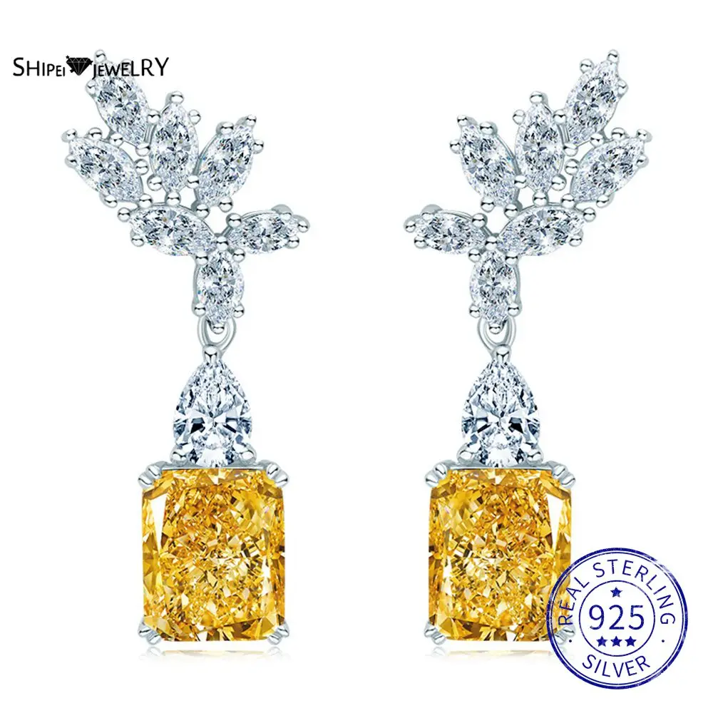 

Shipei 925 Sterling Silver Crushed Ice Cut Created Moissanite Citrine Gemstone Wedding Dangle Earrings Fine Jewelry Wholesale